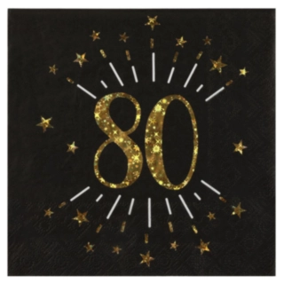 80 Års Servietter Glitter Guld/Sort