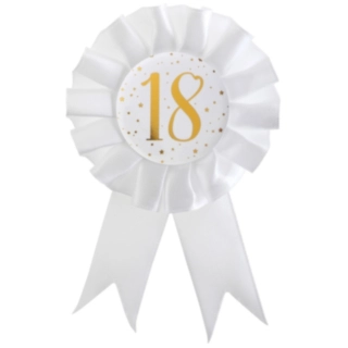 18 Års Rosette Hvid/Guld
