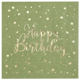 Happy Birthday Servietter Oliven