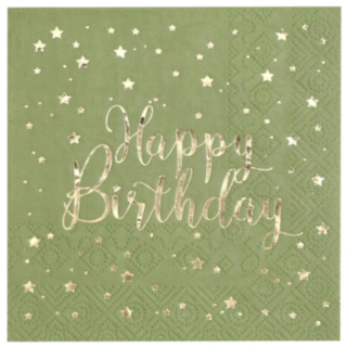 Happy Birthday Servietter Oliven