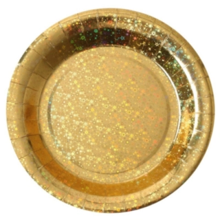Glitrende Paptallerkener Guld