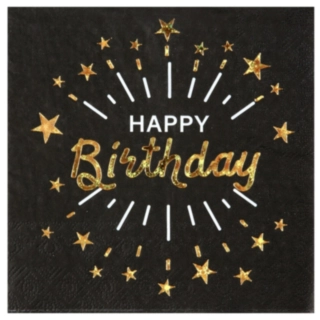 Happy Birthday Servietter Sort/Guld