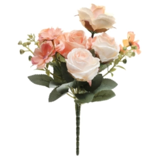 Kunstig Rose Blomsterbuket Fersken/Hvid