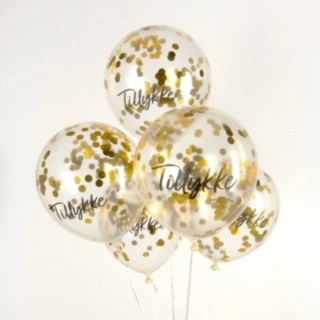 Tillykke Konfetti Balloner Guld