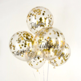Tillykke Konfetti Balloner Guld