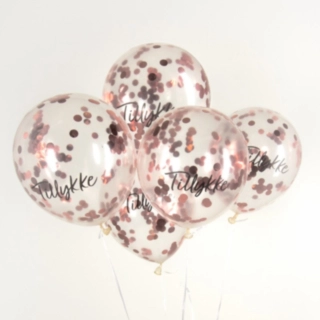 Tillykke Konfetti Balloner Rosaguld