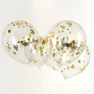 Gratulerer Konfetti Balloner Guld