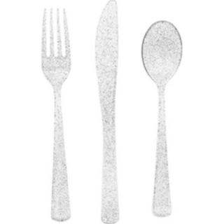 Glitter Plastik Bestik Sølv