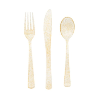 Glitter Plastik Bestik Guld