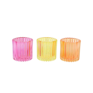 Rillet Fyrfadsglas Pink/Gul/Orange