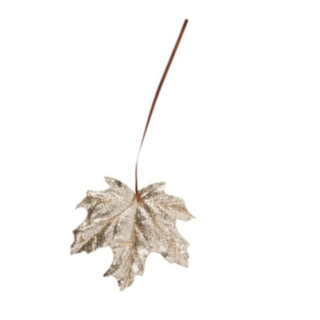 Glitter Ahornblad Med Satinbånd Guld