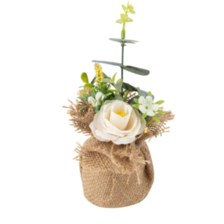 Kunstig Blomsterkomposition Jute Hvid/Grøn