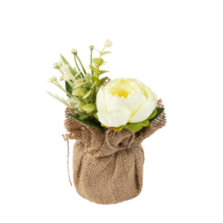 Kunstig Blomsterkomposition I Jute Elfenben/Grøn
