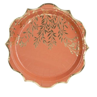 Bladgrene Paptallerkener Terracotta/Guld
