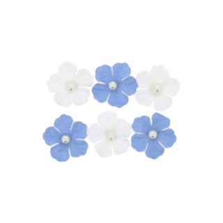 Papirblomster Med Perle Blå/Hvid