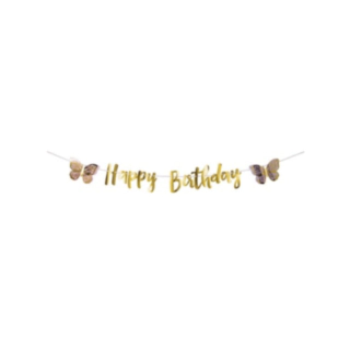 Sommerfugl Happy Birthday Guirlande Rosa/Lilla/Guld