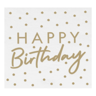 Happy Birthday Servietter Hvid/Guld