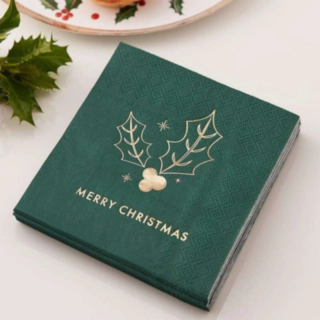 Merry Christmas Cocktailservietter Grøn/Guld