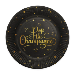 Pop the Champagne Paptallerkener Sort/Guld