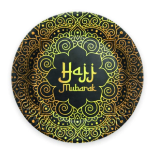 Hajj Mubarak Papirtallerkener Sort/Guld