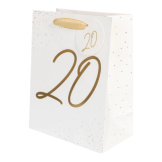 20 Års Gavepose Hvid/Guld