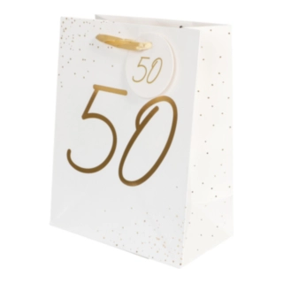 50 Års Gavepose Hvid/Guld