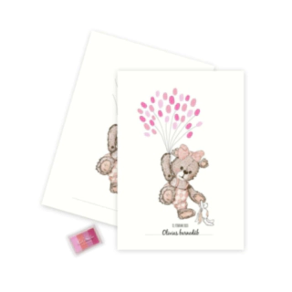 Fingeraftryk Plakat Bamse Lyserød A3