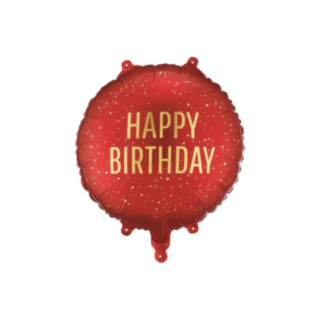 Happy Birthday Rund Folieballon Mørkerød