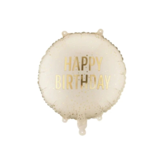 Happy Birthday Rund Folieballon Creme