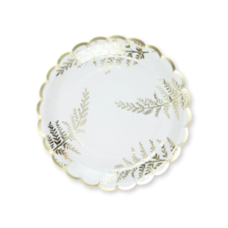 Bregne Paptallerkener Hvid/Guld
