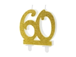 60 Års Glitter Kagelys Guld