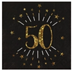 50 Års Glitter Servietter Guld/Sort
