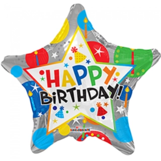 Stjerne Happy Birthday Folieballon