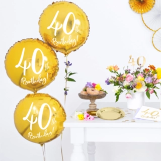 Rund 40th Birthday Folieballon Guld