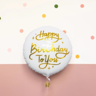 Rund Happy Birthday Folieballon Hvid/Guld