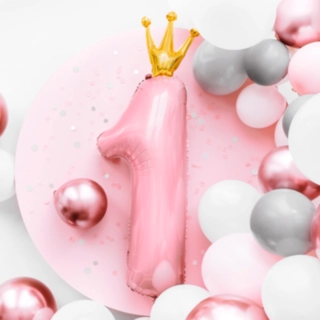1 Års Krone Folieballon Lyserød