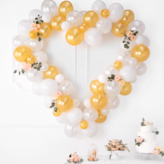 Hjerte Ballonfigur Hvid/Guld