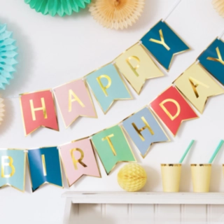 Guldkantet Happy Birthday Flagguirlande