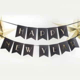 Happy New Year Flagguirlande Sort/Guld