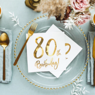 80 Års Servietter Guld/Hvid