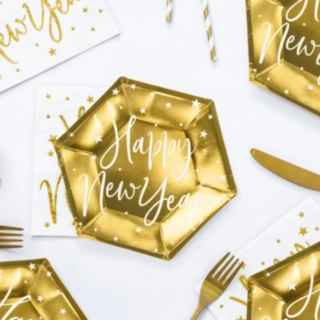 Happy New Year Paptallerkener Guld